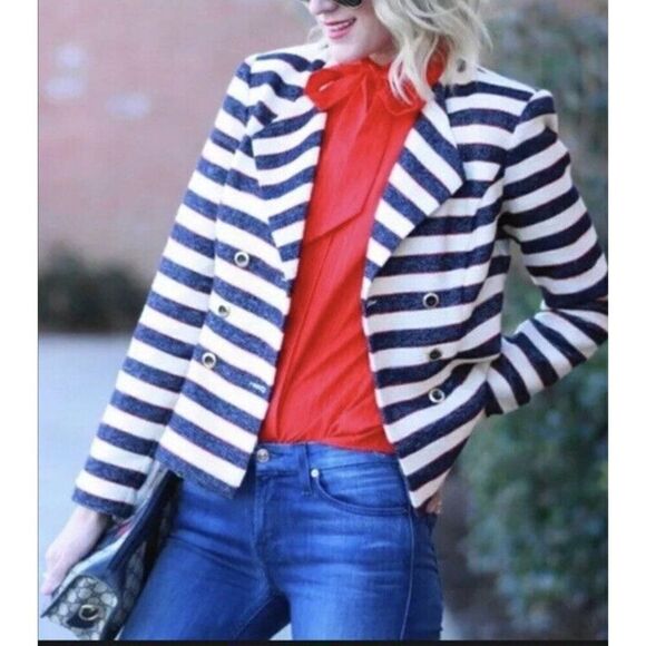 Cabi Women Cruise Nautical Striped Double Breasted Blazer Size 6 - Picture 1 of 13
